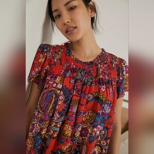 Anthropologie Sweet Dreams Smocked Sleep Top Size Small